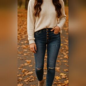 Womens Guess Los Angeles Jeans Medium Wash Button Fly Ripped Skinny Size 25 RG